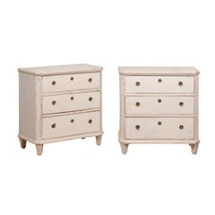 19th Century Swedish Gustavian Style Painted Three-Drawer Chests, a Pair