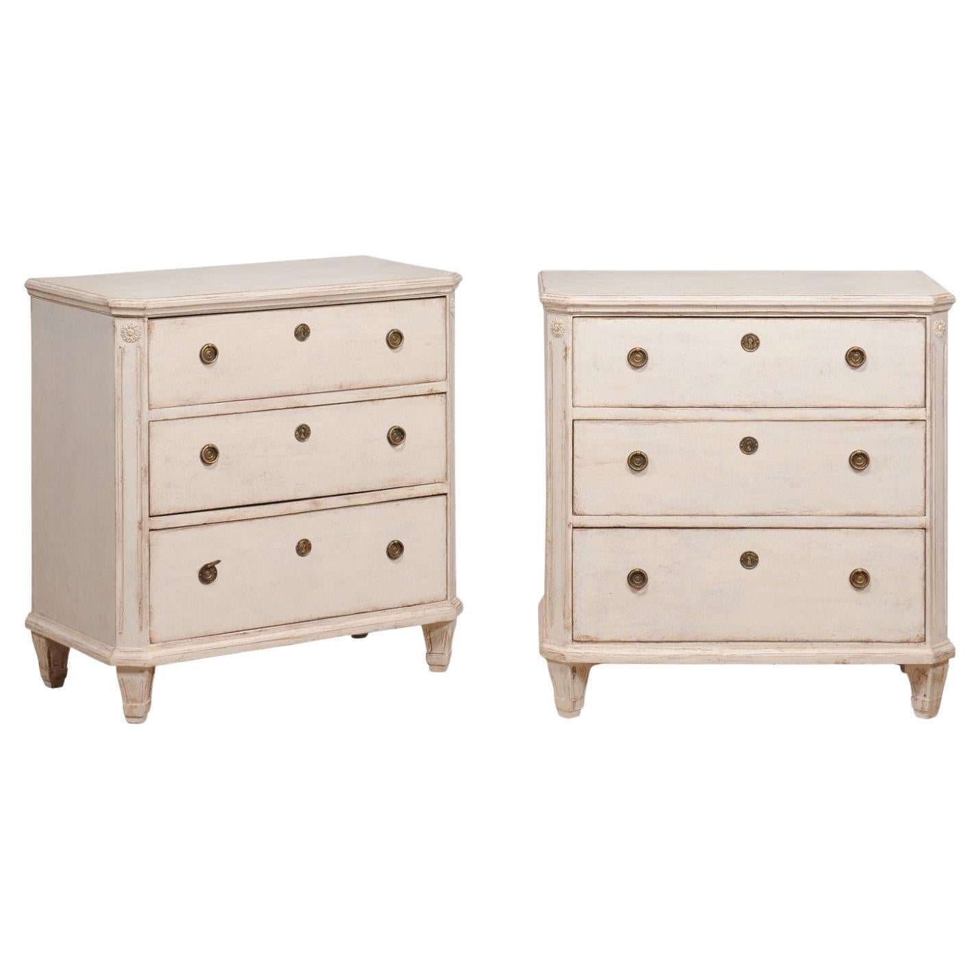 19th Century Swedish Gustavian Style Painted Three-Drawer Chests, a Pair