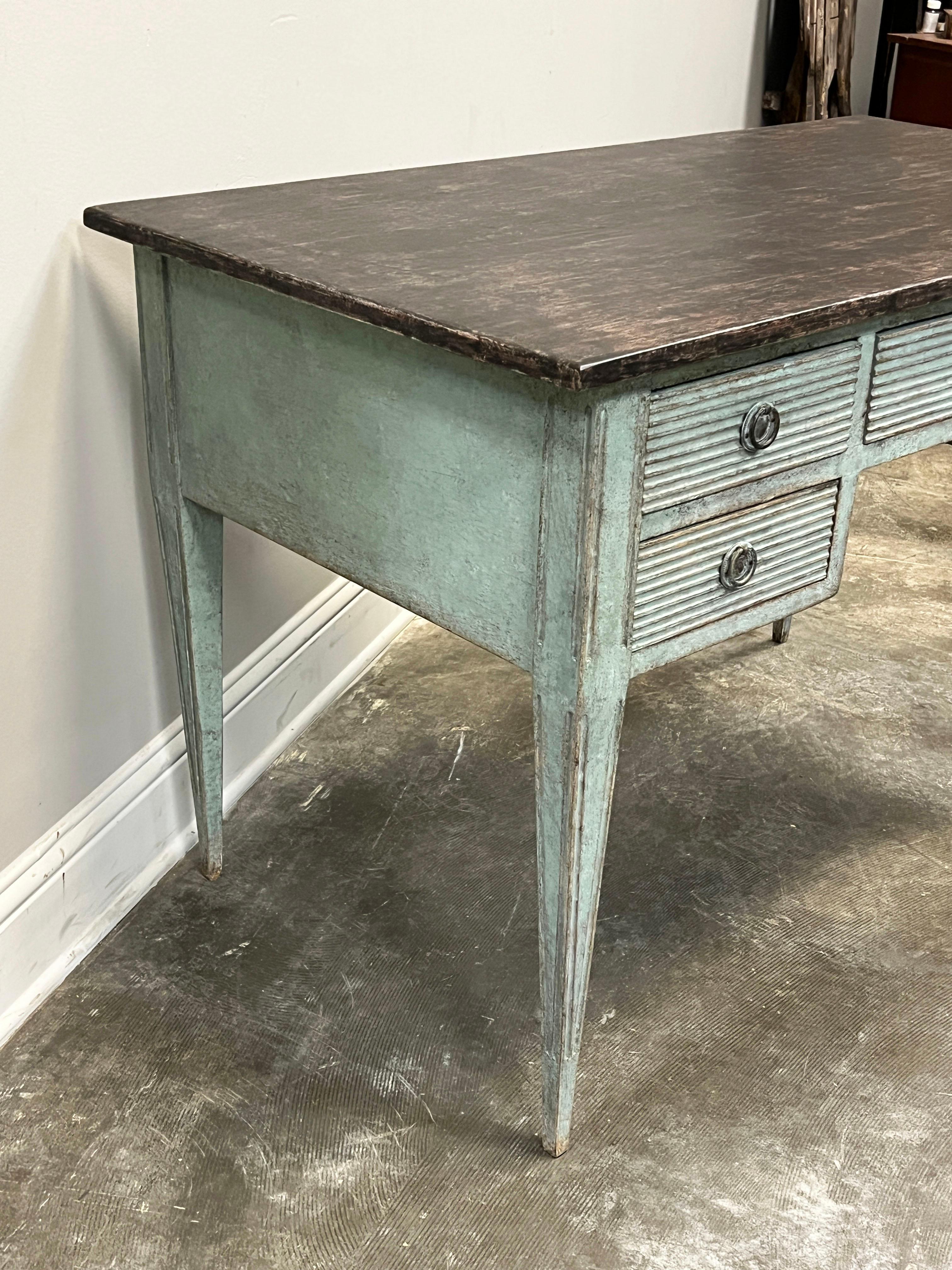 Brass 19th Century Swedish Gustavian Style Painted Writing Desk For Sale