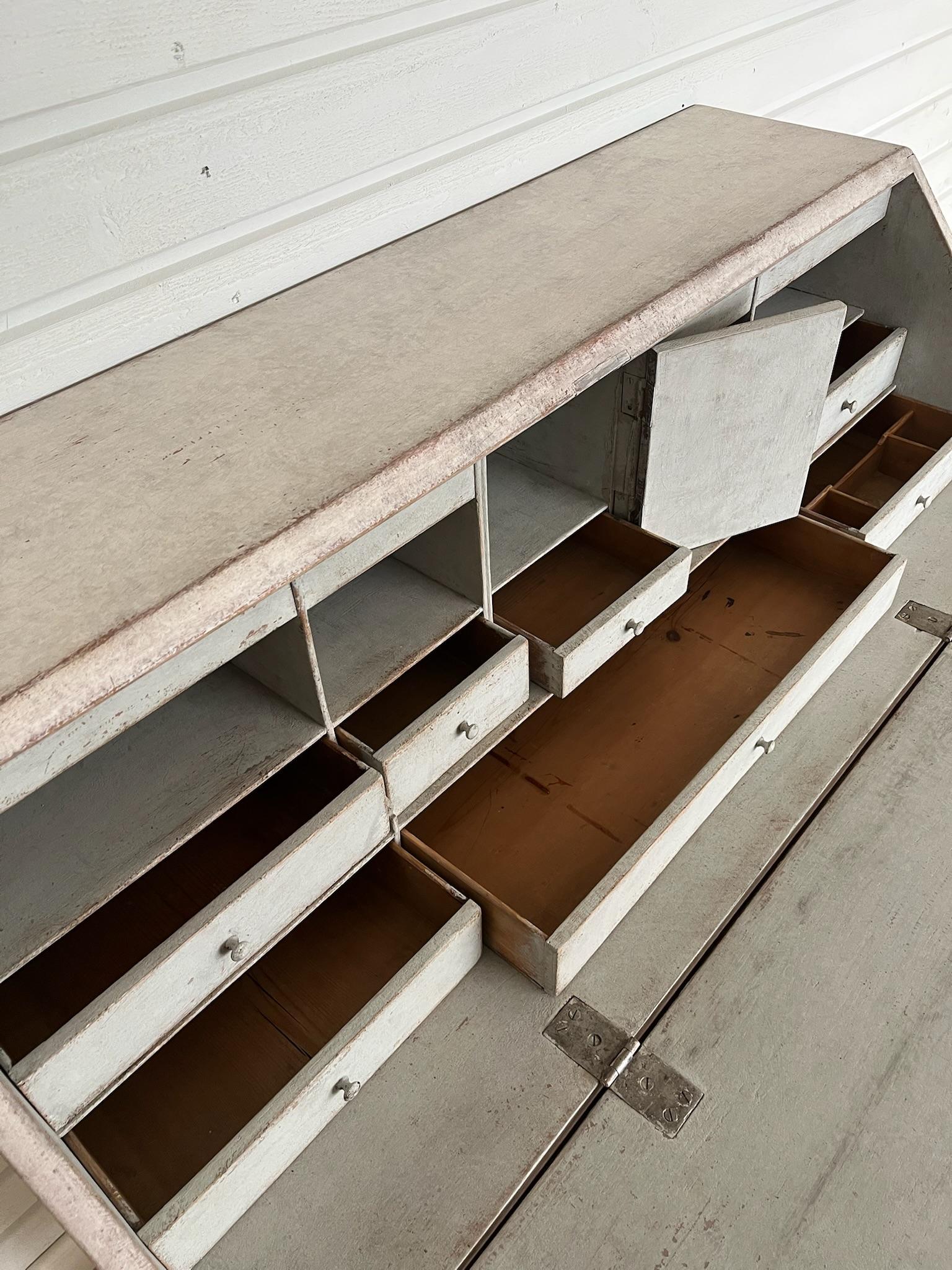 19th Century Swedish Gustavian Style Secretary / Writing Desk - Painted For Sale 6