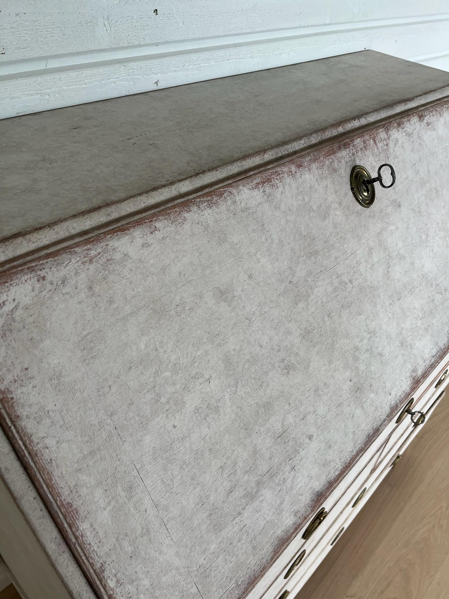 19th Century Swedish Gustavian Style Secretary / Writing Desk - Painted For Sale 2