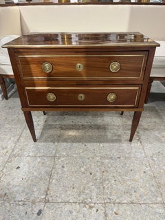 19th Century Swedish Gustavian Style Walnut Two-Drawer Commode with Brass Inlay