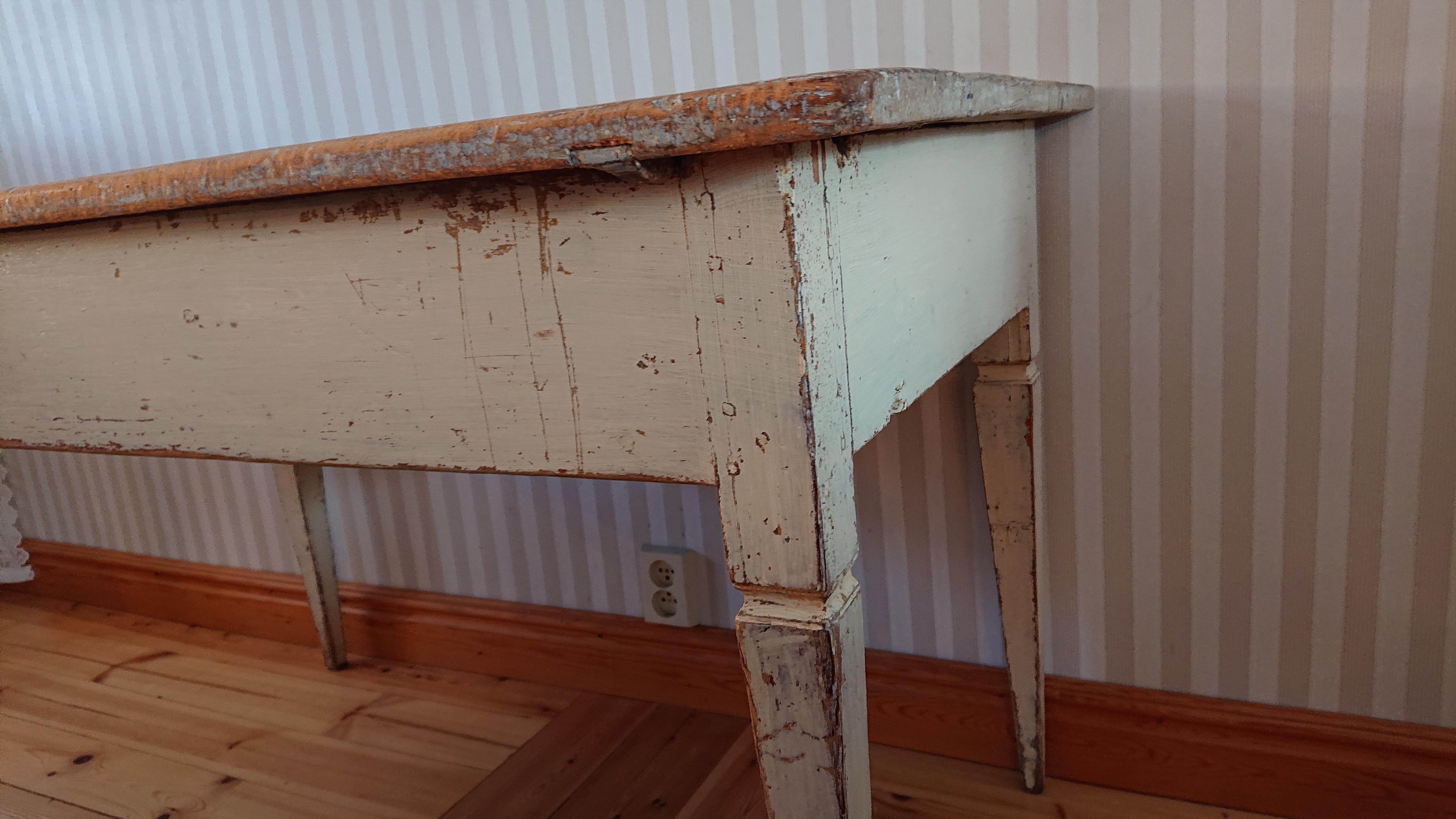 Hand-Crafted 19th Century Swedish  antique rustic Gustavian Table  with Original paint For Sale