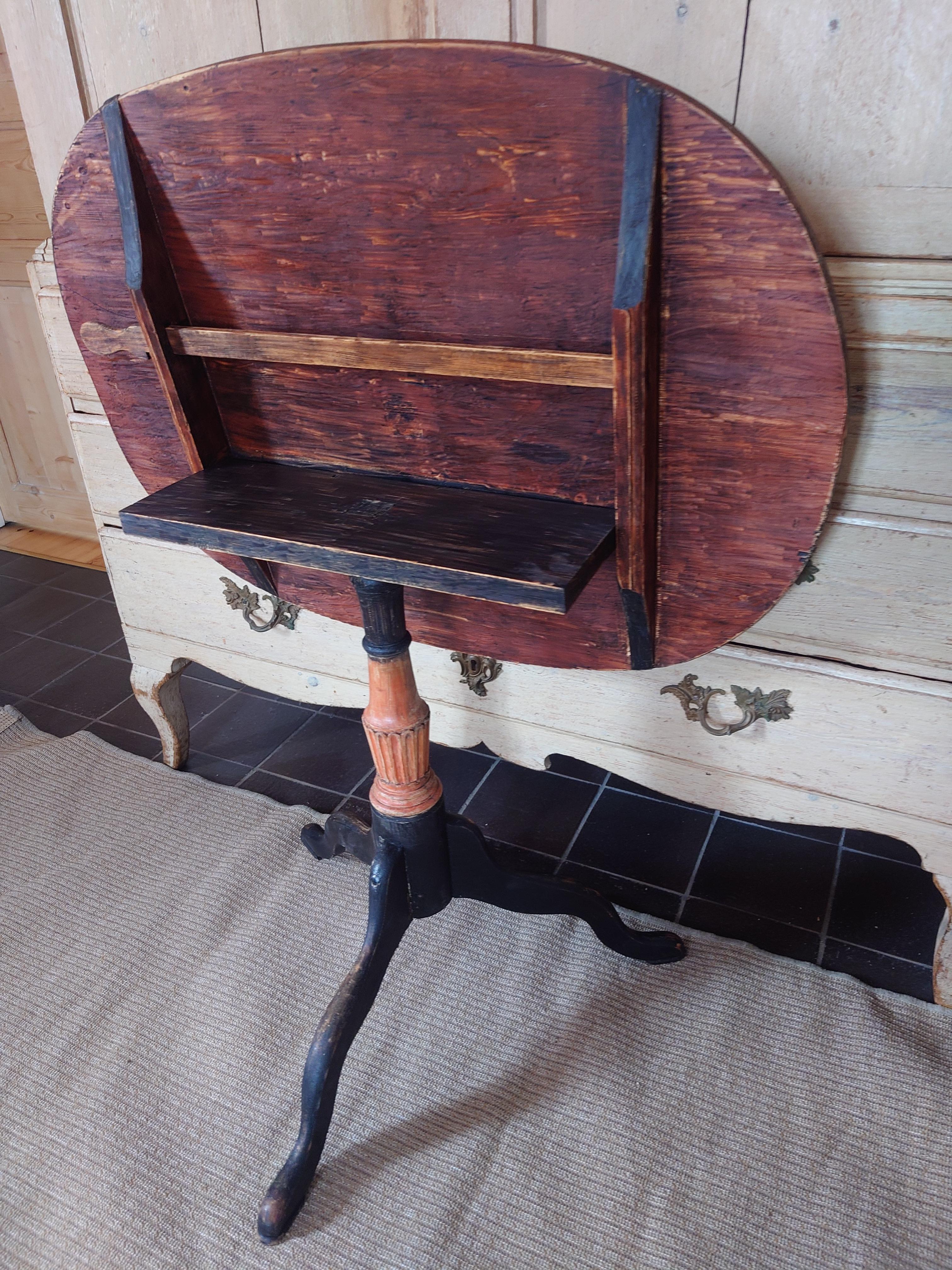 Siglo XIX Sueco Gustaviano  Mesa basculante / Mesa con pedestal  Pintura original en venta 9