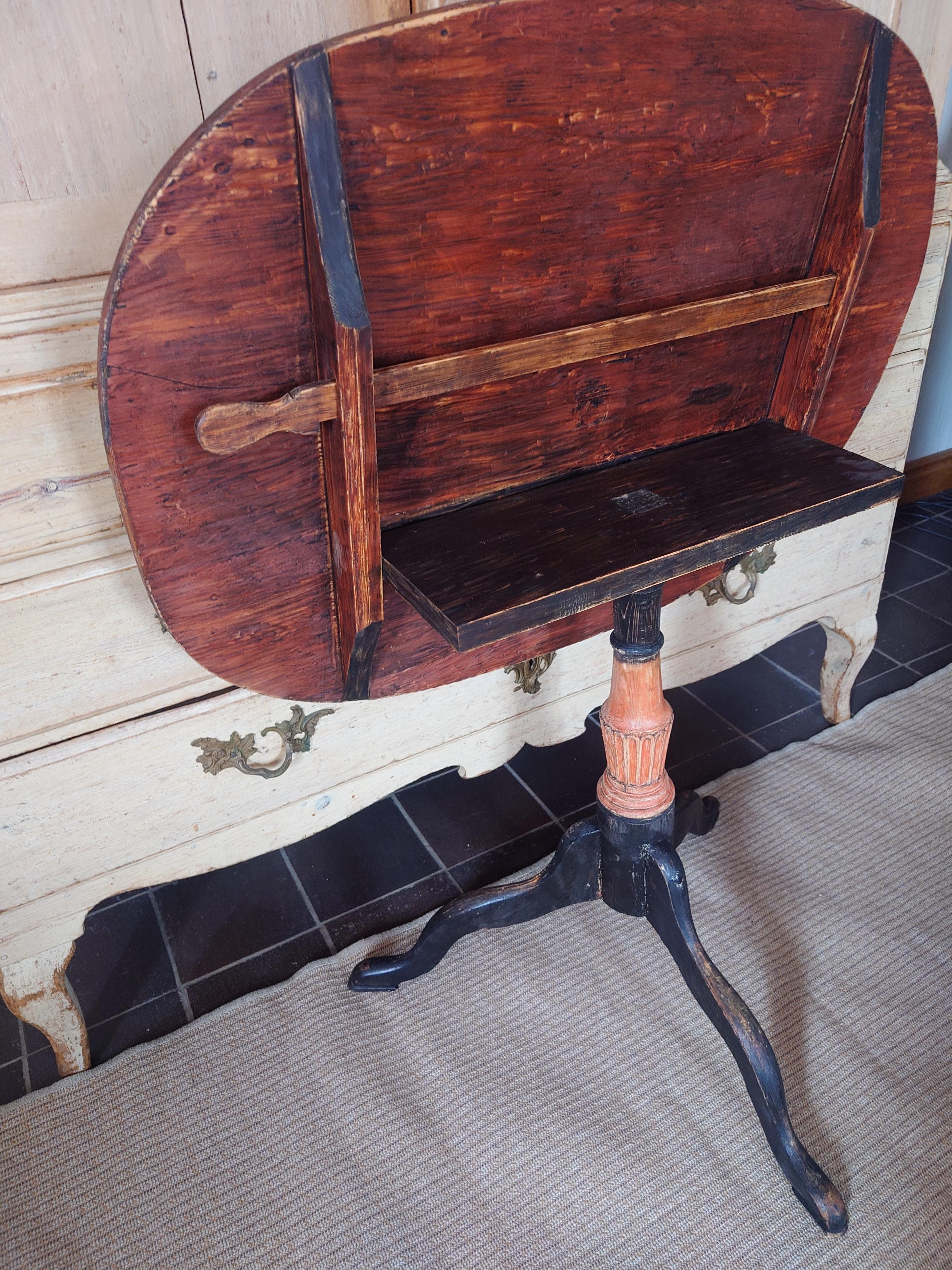 Siglo XIX Sueco Gustaviano  Mesa basculante / Mesa con pedestal  Pintura original en venta 10