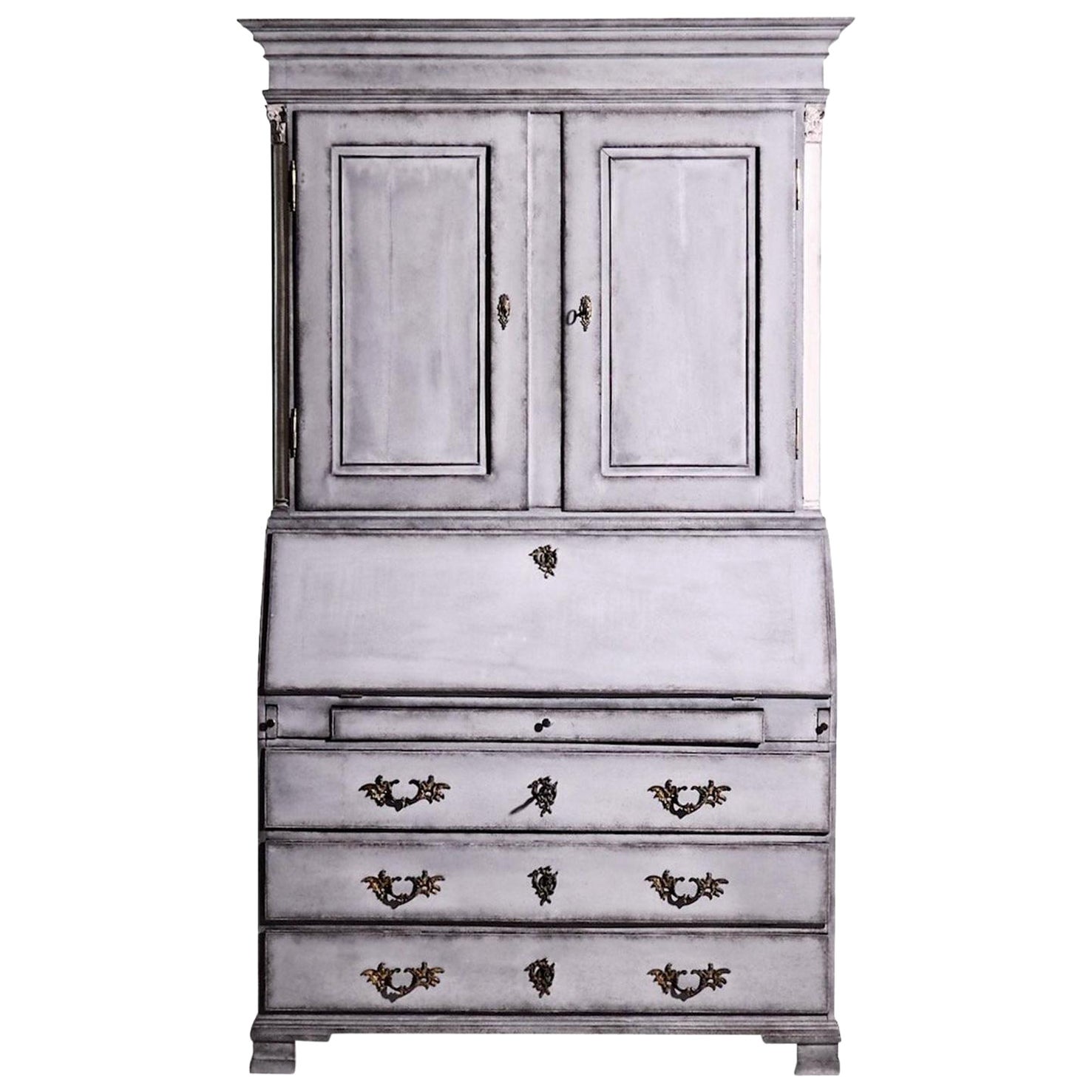 19th Century Swedish Gustavian Two Part Pine Bureau, Scandinavian Secretaire