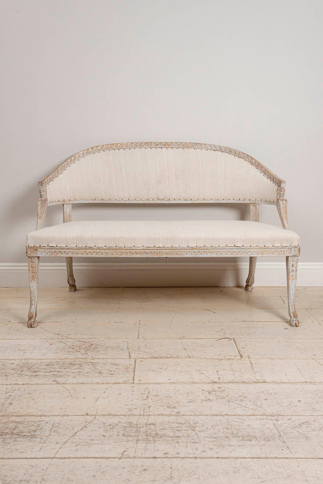 Neoclassical 19th Century Swedish Gustavian Two-Seat Swedish Sofa with Decorative Detail