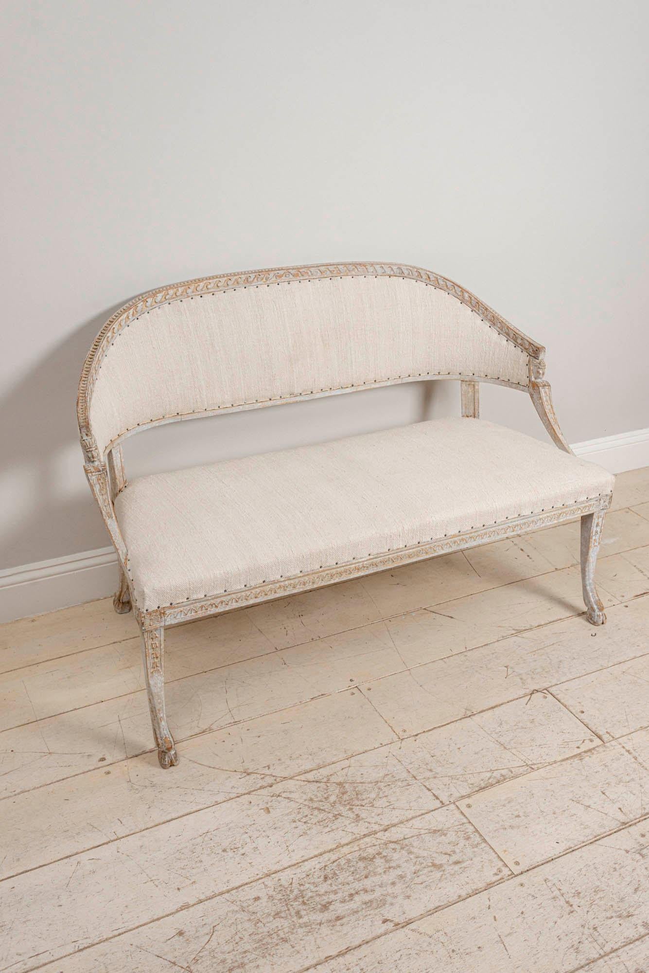 Painted 19th Century Swedish Gustavian Two-Seat Swedish Sofa with Decorative Detail