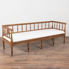19th Century Swedish Gustavian Upholstered Carved Pine Bench Settee