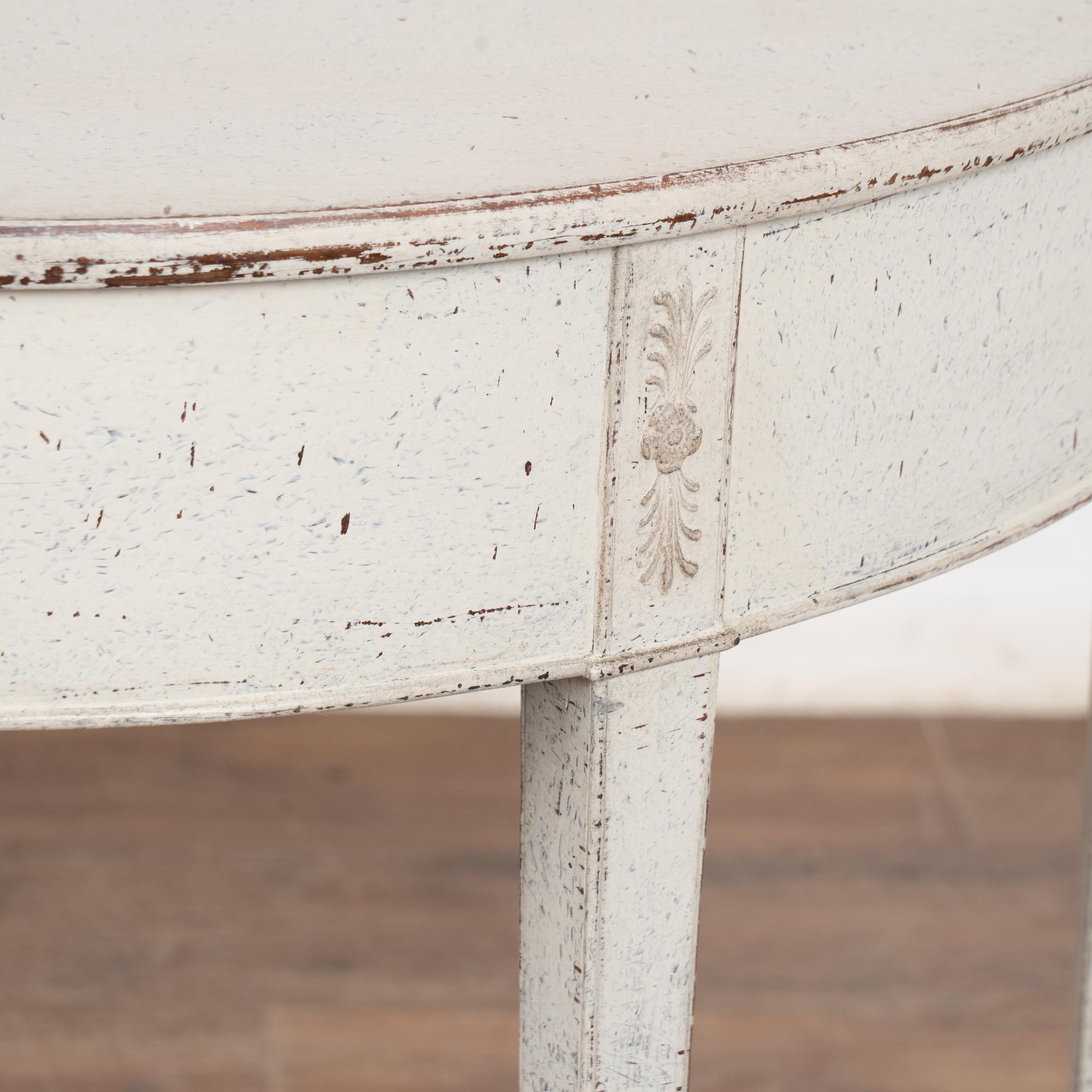 19th Century Swedish Gustavian White Demi Lune Side Table For Sale 6