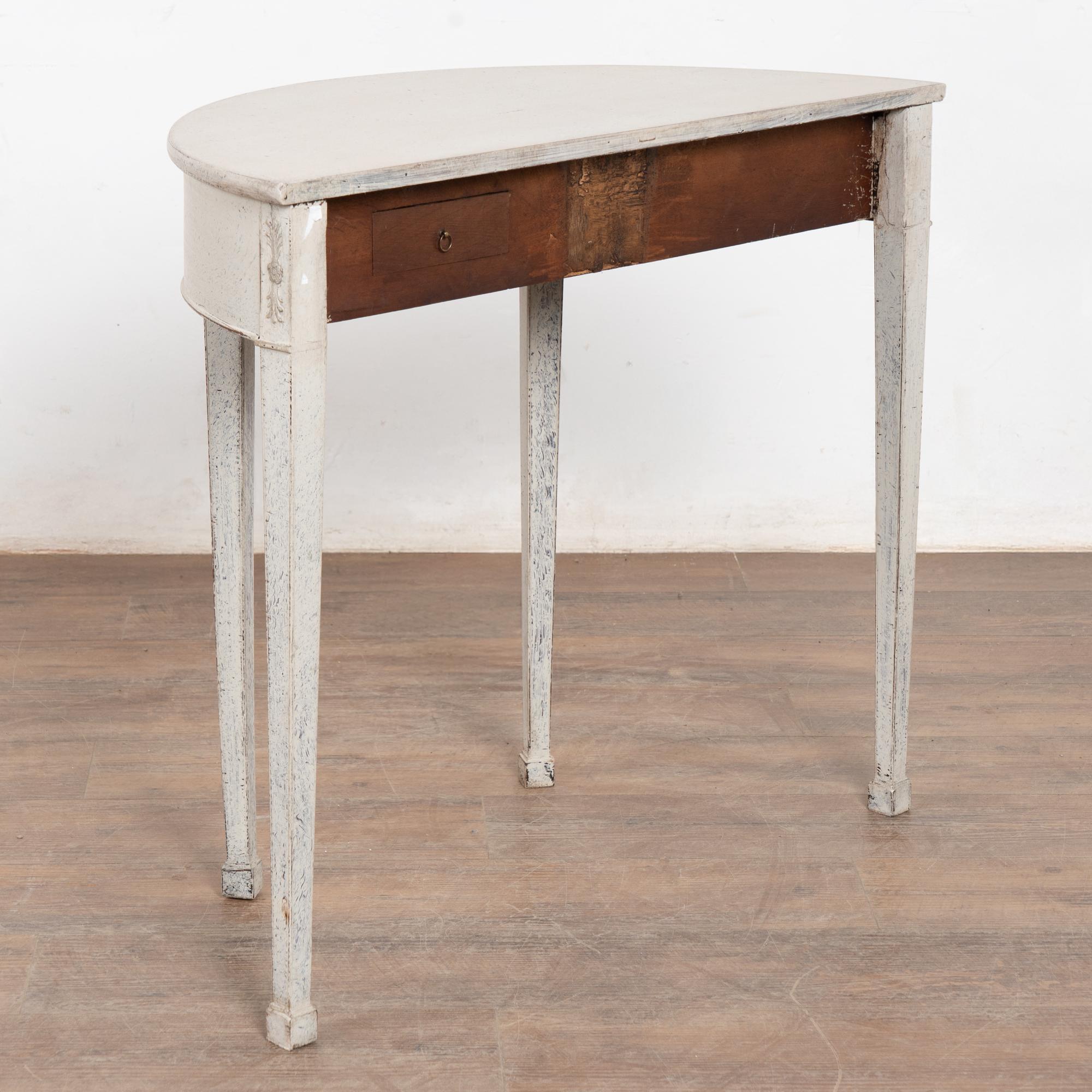 19th Century Swedish Gustavian White Demi Lune Side Table For Sale 8