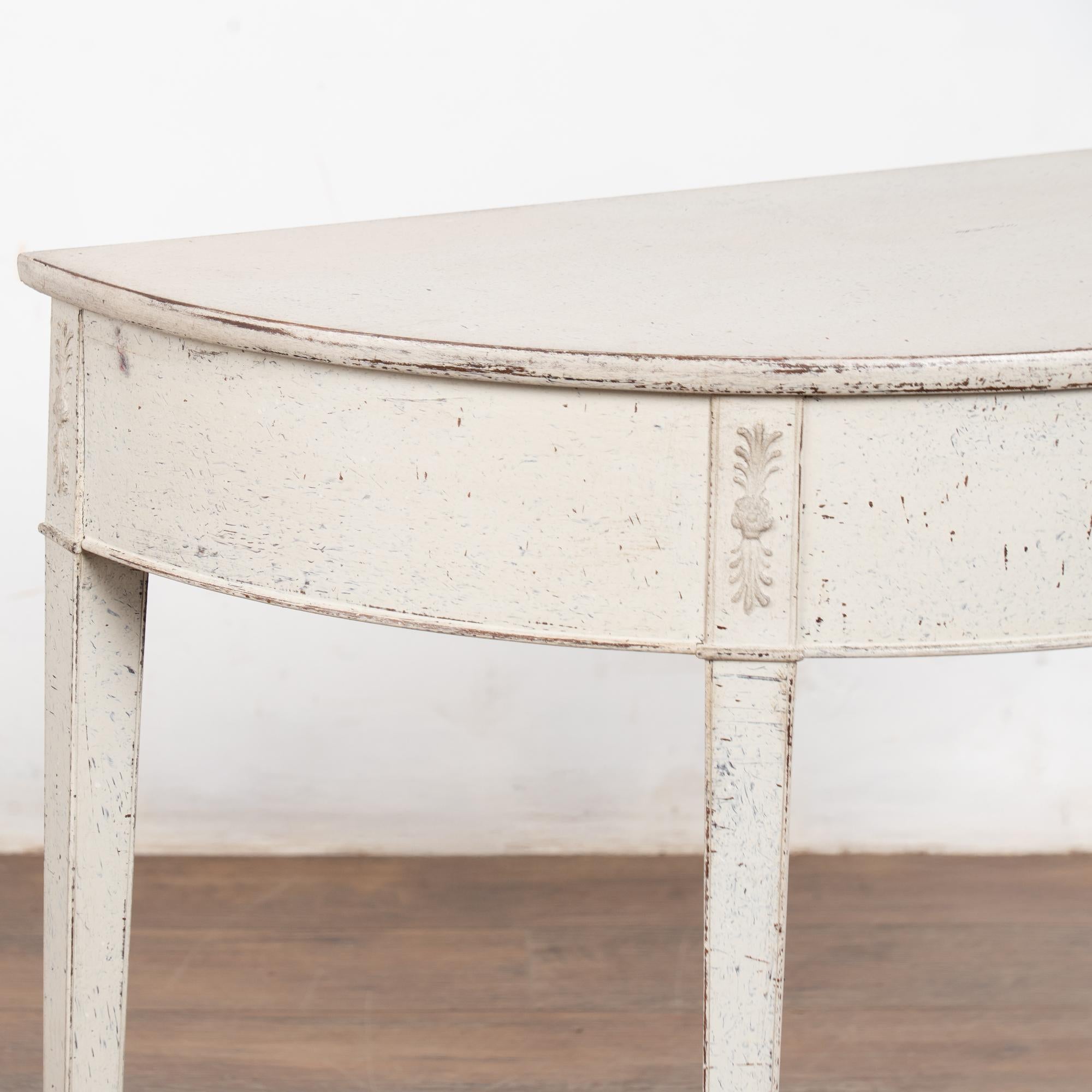 19th Century Swedish Gustavian White Demi Lune Side Table For Sale 3
