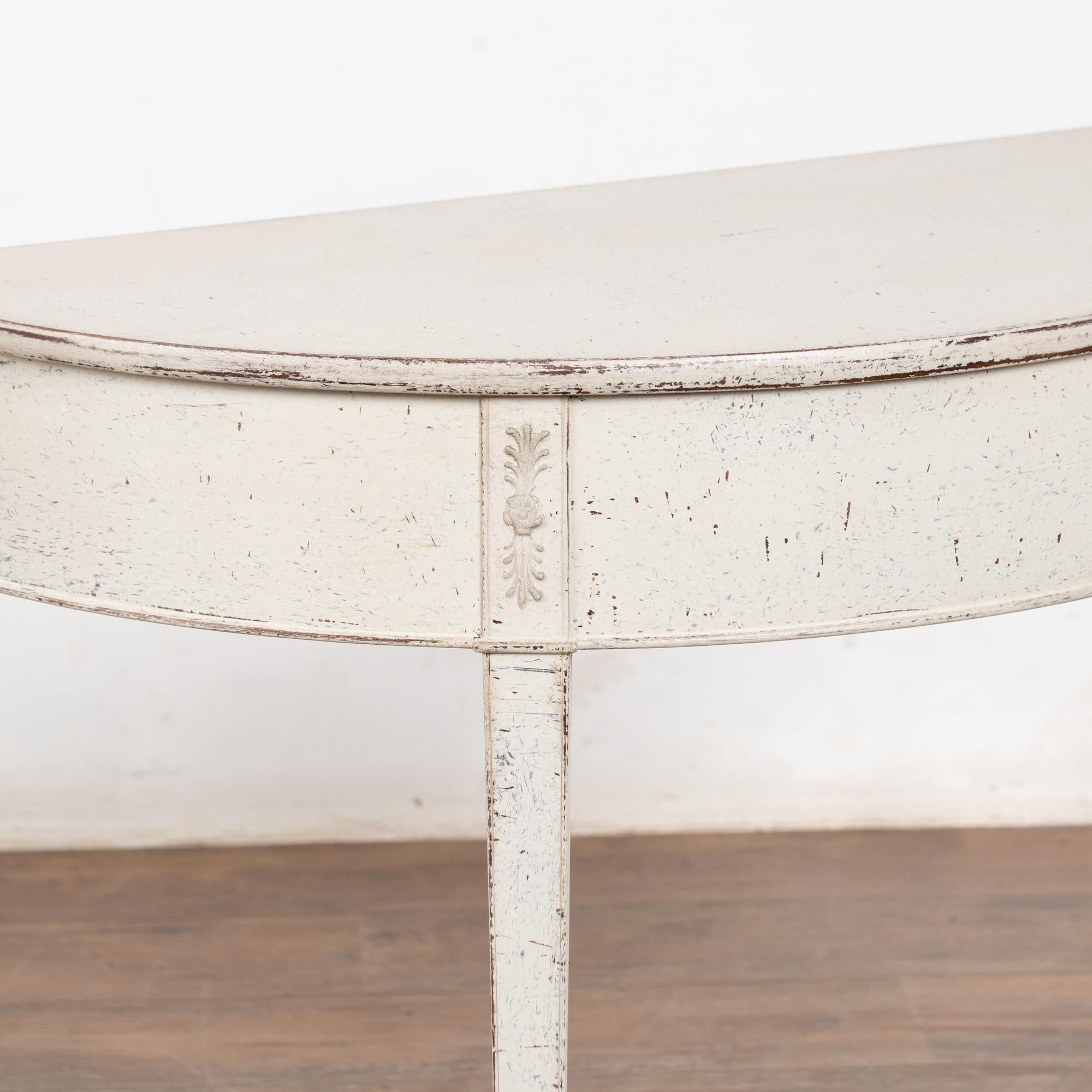 19th Century Swedish Gustavian White Demi Lune Side Table For Sale 4