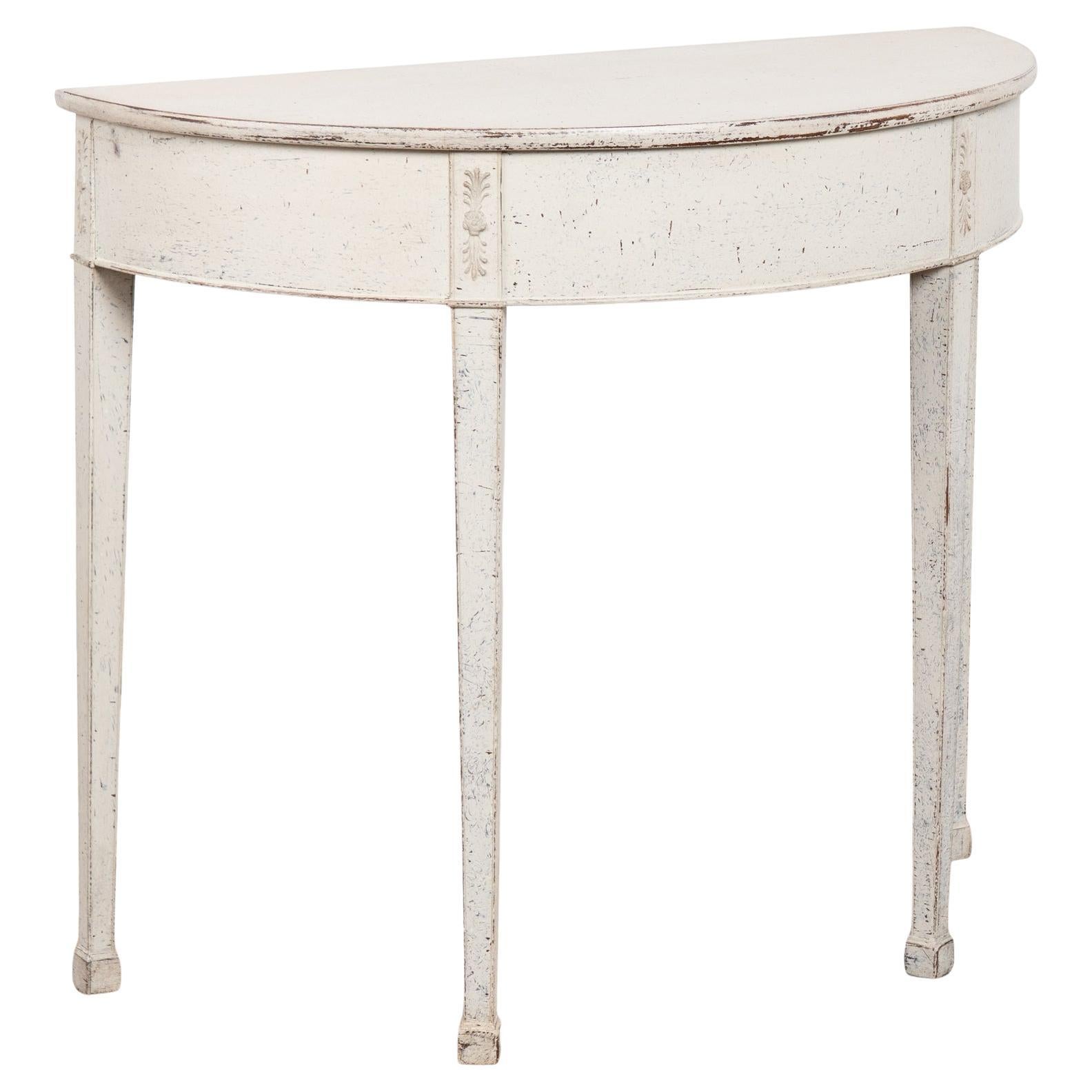 19th Century Swedish Gustavian White Demi Lune Side Table For Sale