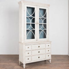 19th Century Swedish Gustavian White Painted Bookcase Display Cabinet