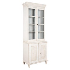 19th Century Swedish Gustavian White Painted Narrow Display Cabinet Bookcase