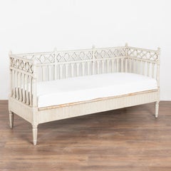 19th Century Swedish Gustavian White Painted Pine Bench Settee with Slat Back