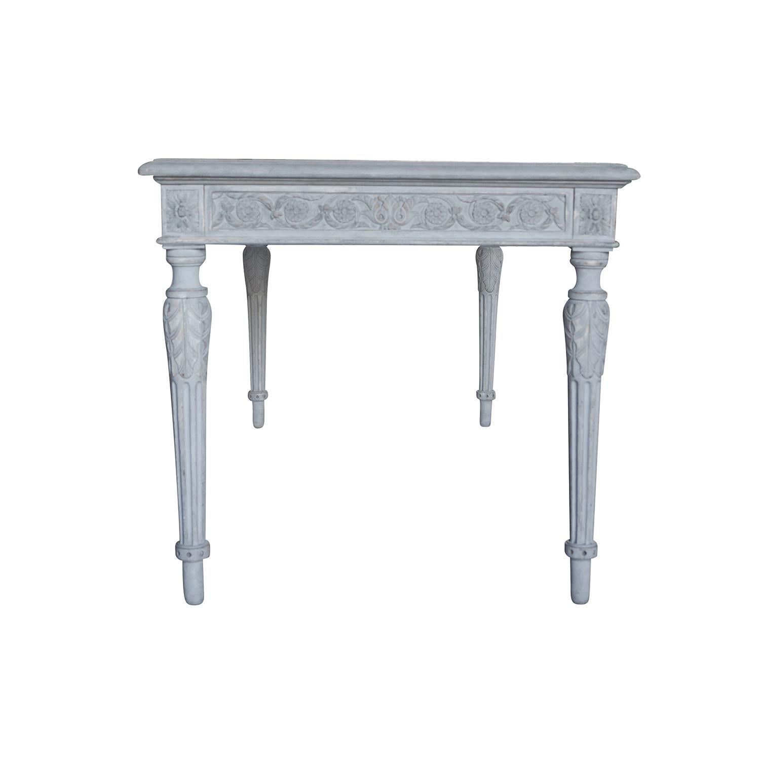 Hand-Carved 19th Century Swedish Gustavian Writing Desk, Neoclassical Grey Pinewood Table
