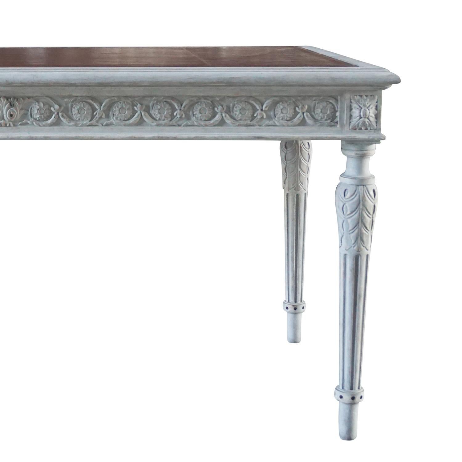 19th Century Swedish Gustavian Writing Desk, Neoclassical Grey Pinewood Table In Good Condition In West Palm Beach, FL