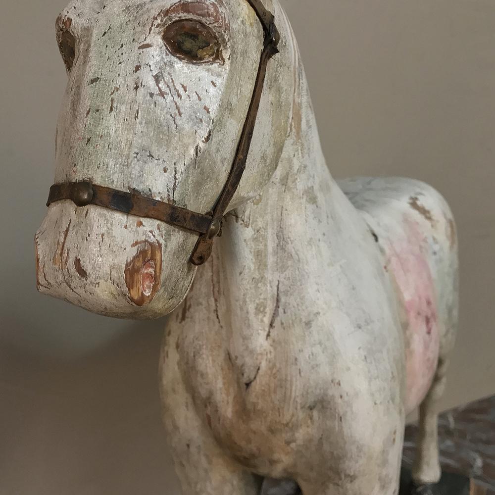 Leather 19th Century Swedish Hand Carved and Painted Horse