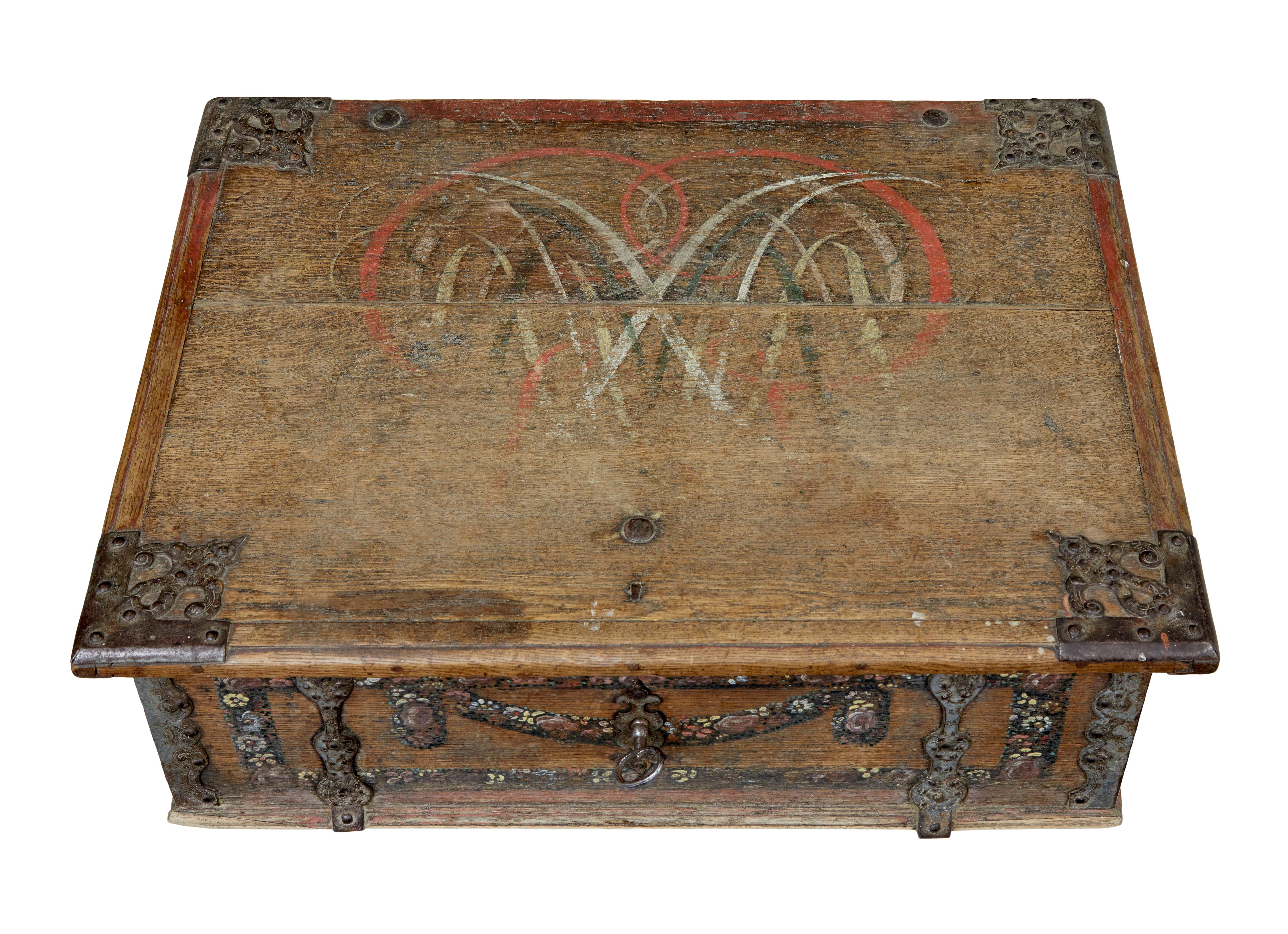 19th century Swedish hand painted oak strong box For Sale 1