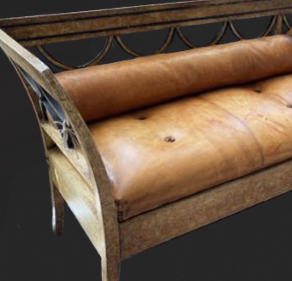 19th Century Swedish Landing Bench with Leather Seat In Good Condition For Sale In Sag Harbor, NY