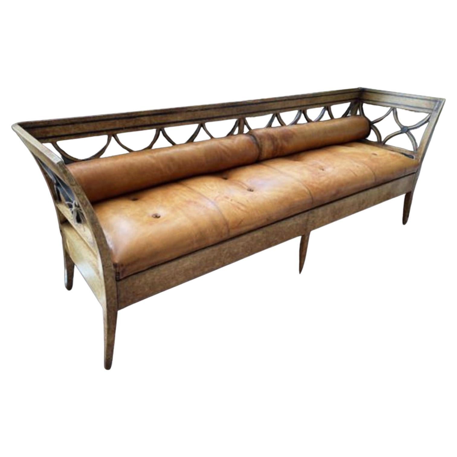 19th Century Swedish Landing Bench with Leather Seat For Sale