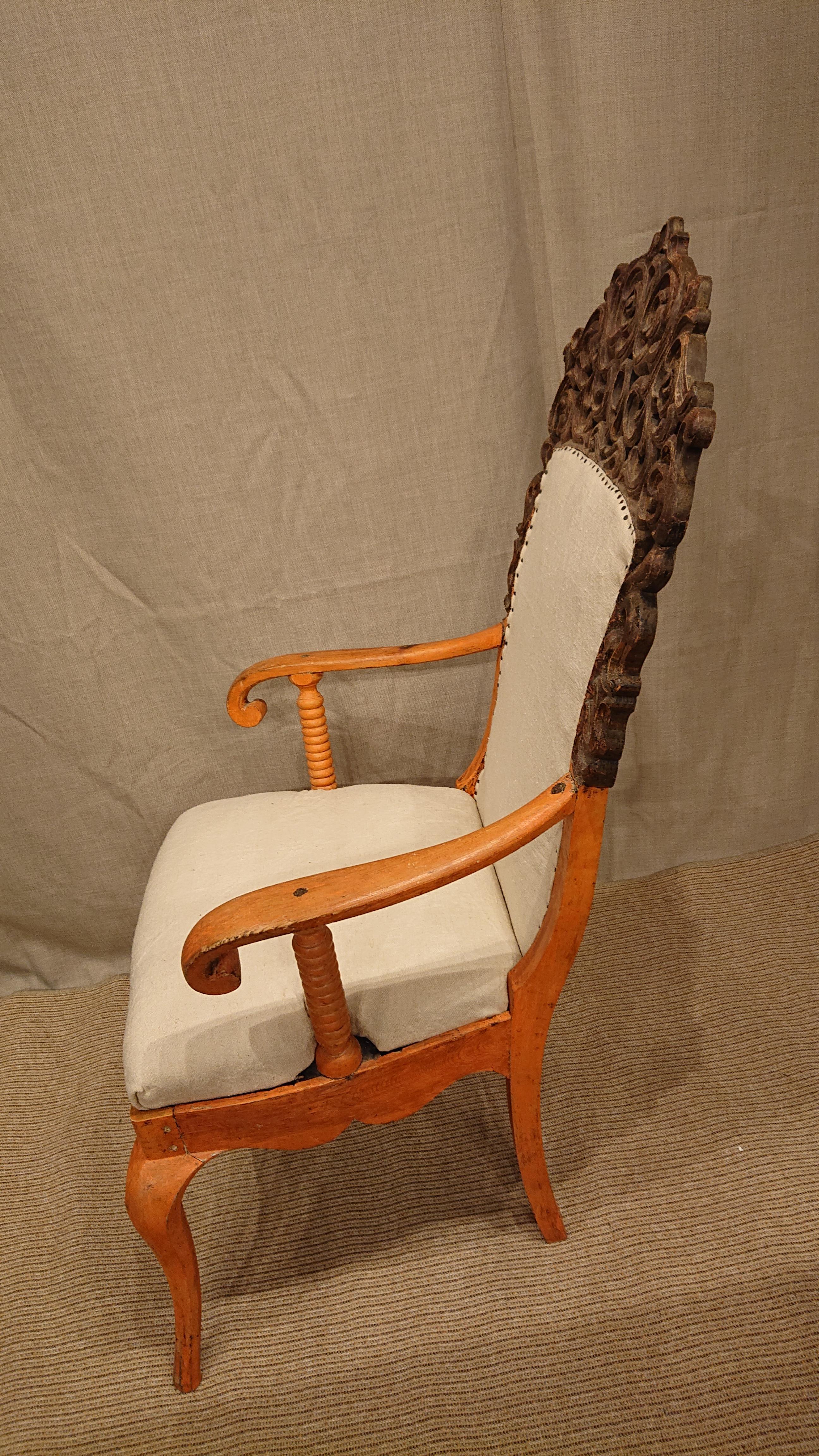 19th Century Swedish Late Baroque Style Upholstered Arm-Chair with Originalpaint For Sale 7