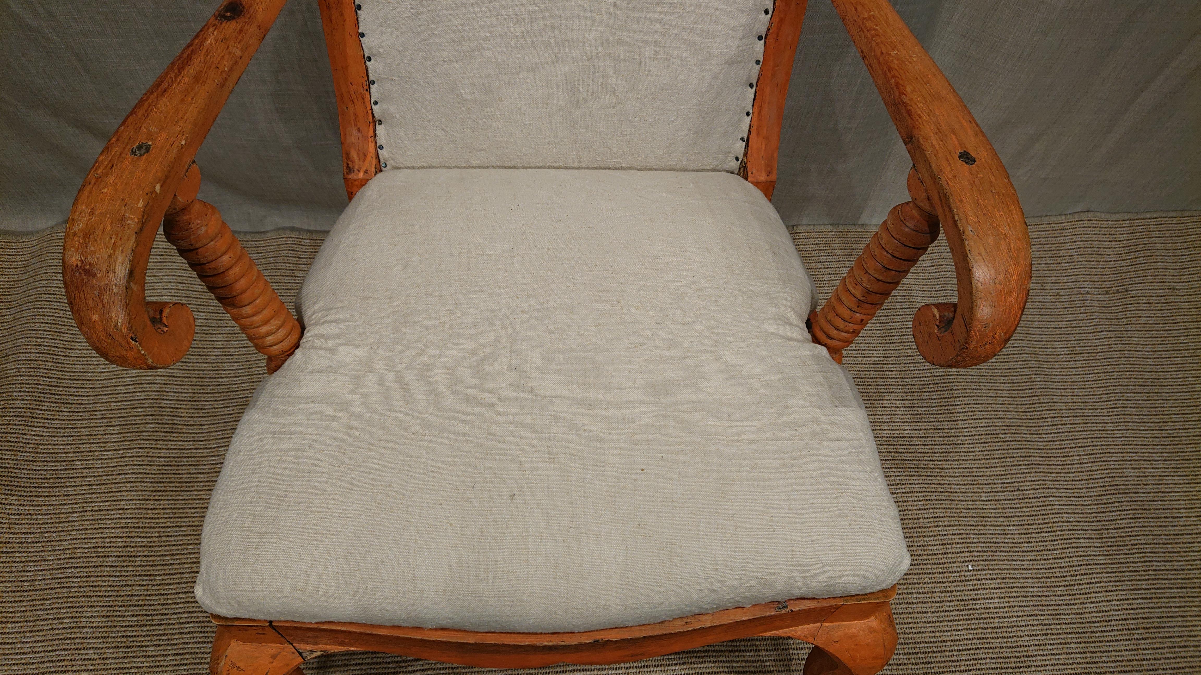 19th Century Swedish Late Baroque Style Upholstered Arm-Chair with Originalpaint For Sale 11