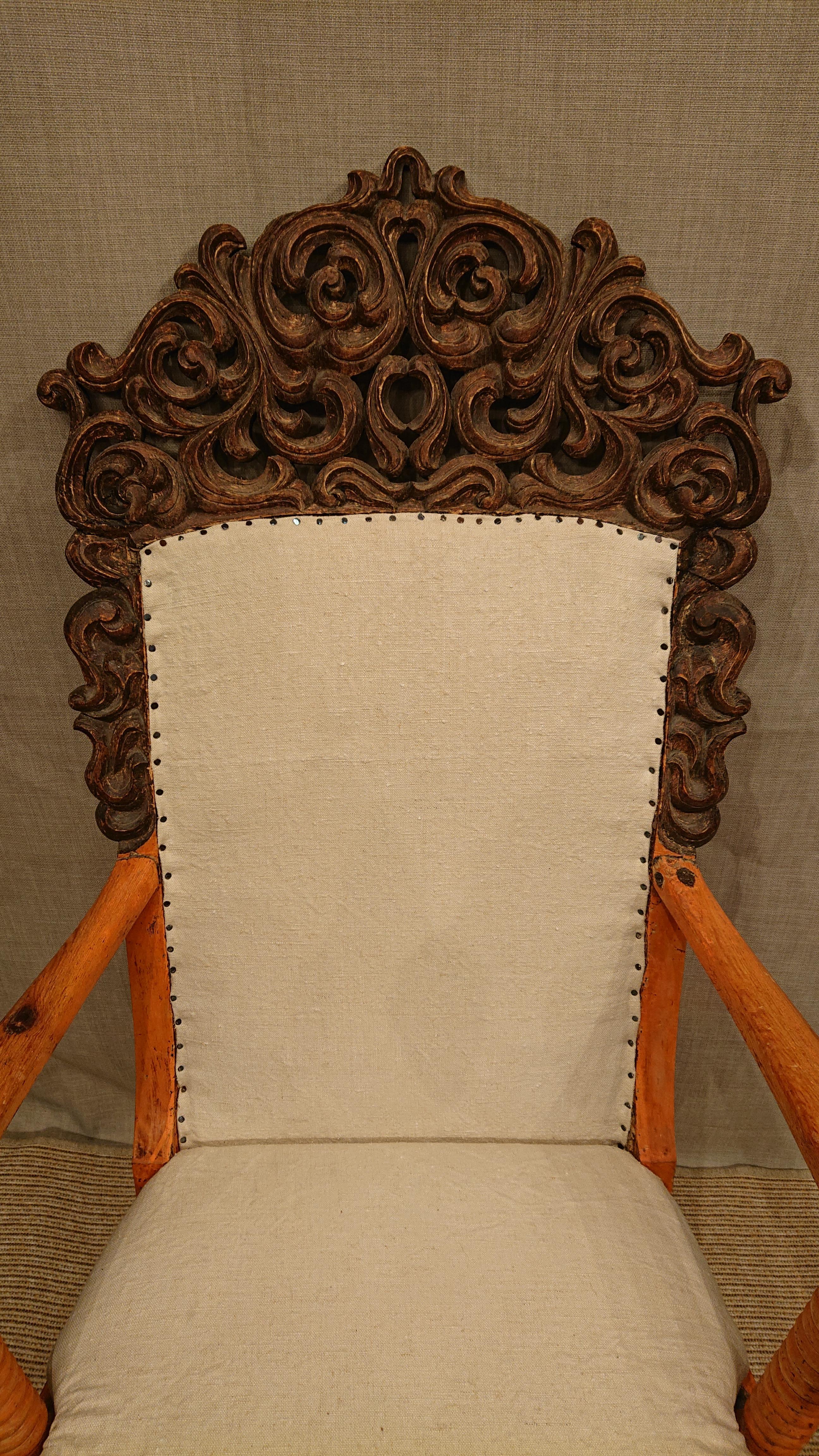 Sillón tapizado de estilo barroco tardío sueco del siglo XIX con pintura original Barroco en venta