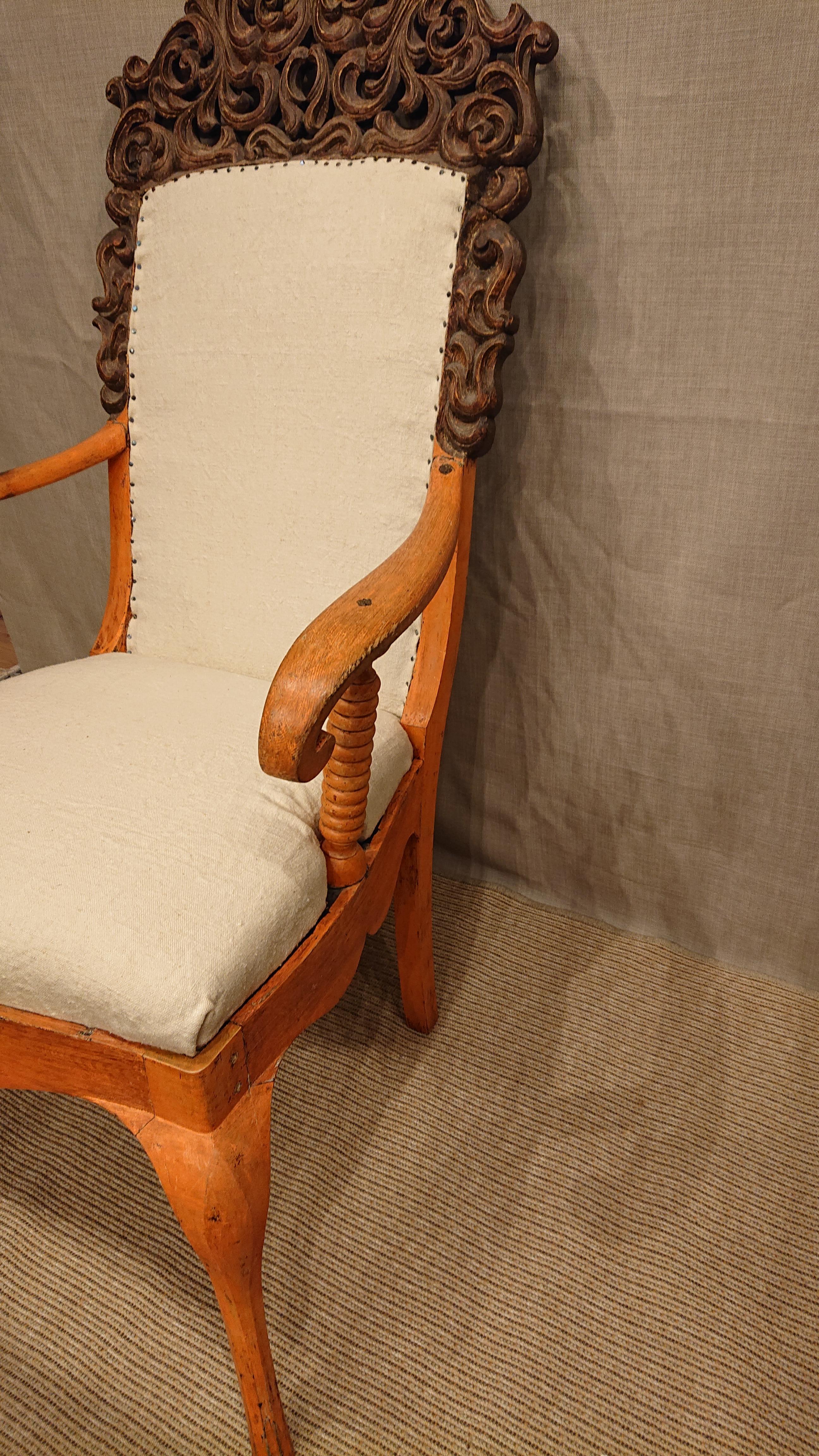 19th Century Swedish Late Baroque Style Upholstered Arm-Chair with Originalpaint For Sale 1