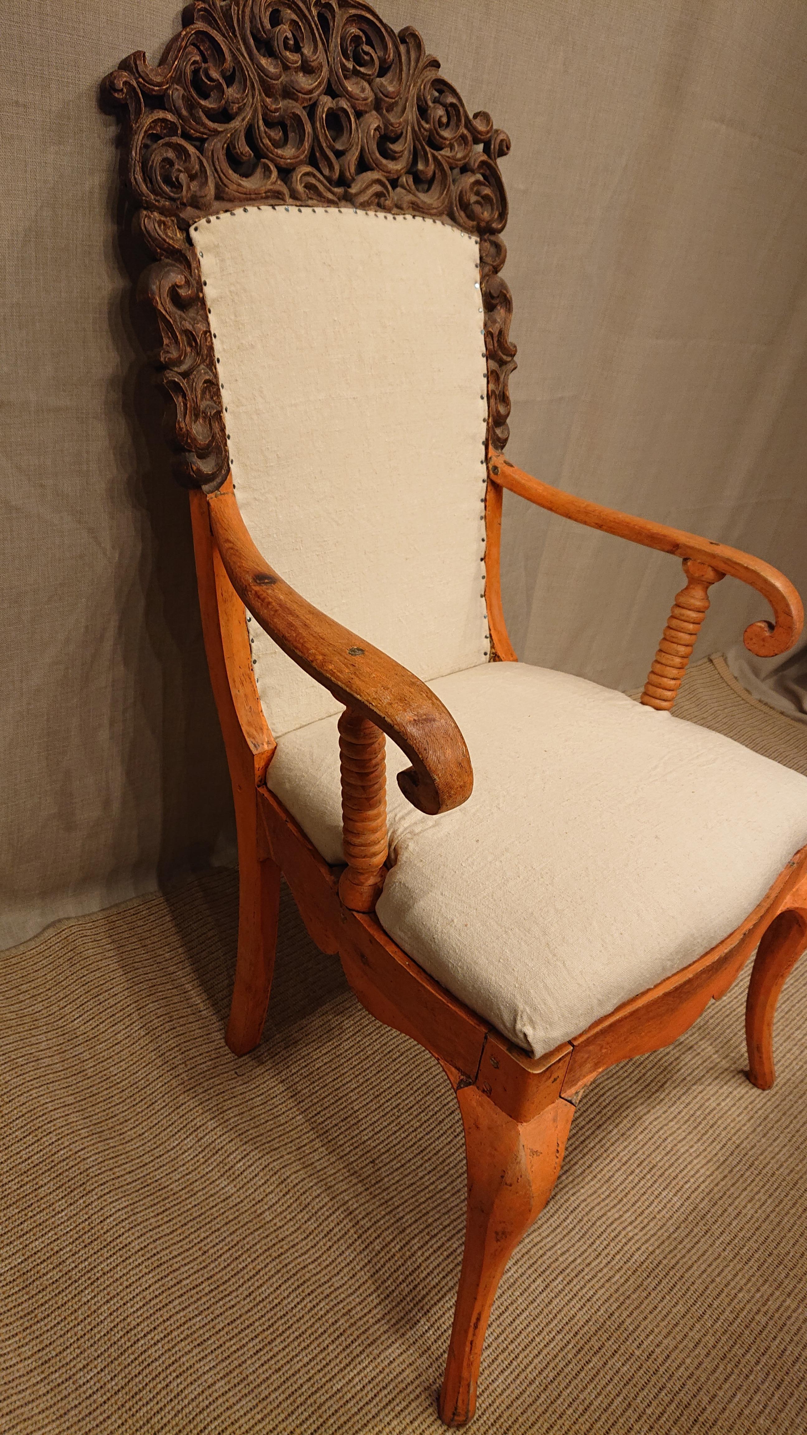 19th Century Swedish Late Baroque Style Upholstered Arm-Chair with Originalpaint For Sale 2