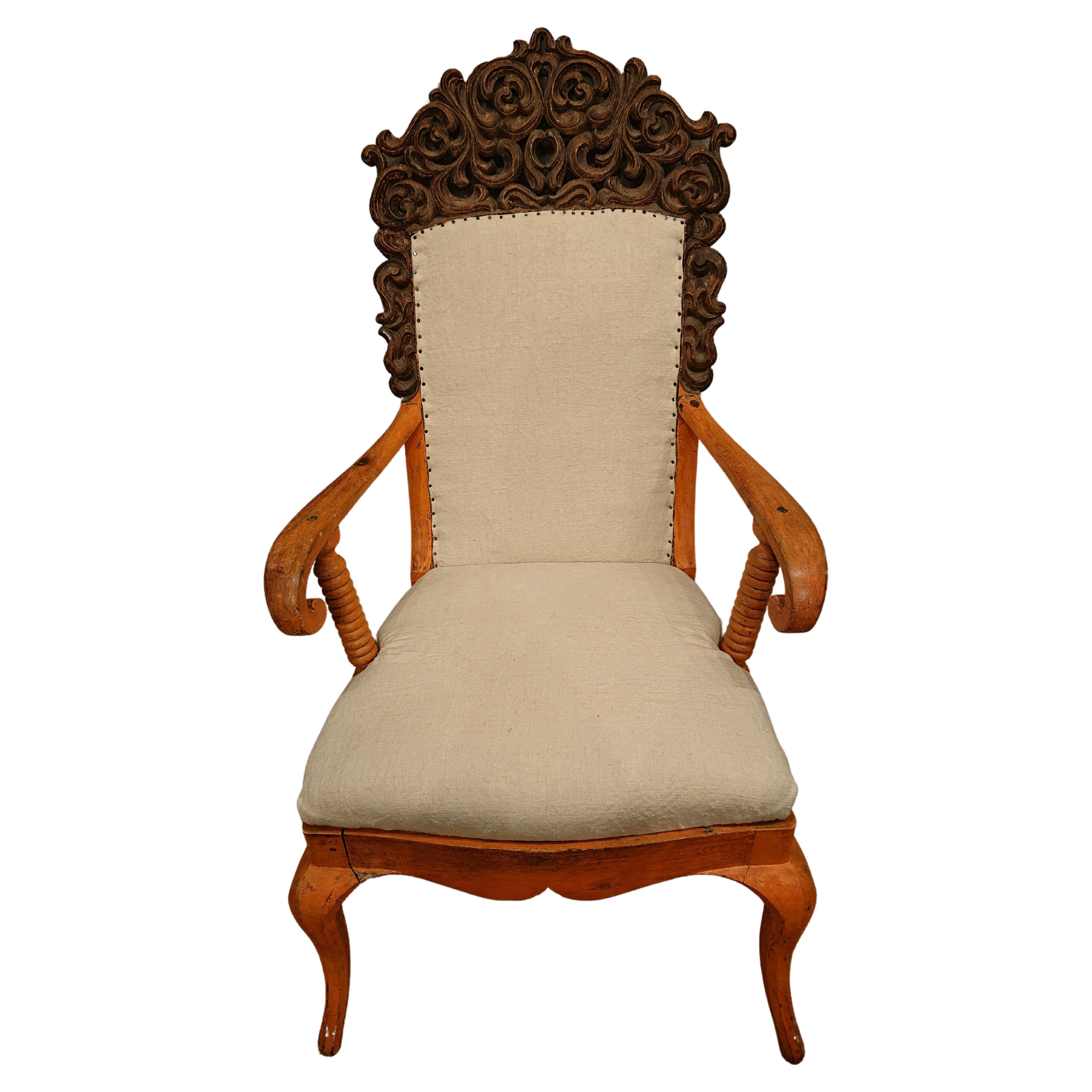 19th Century Swedish Late Baroque Style Upholstered Arm-Chair with Originalpaint For Sale