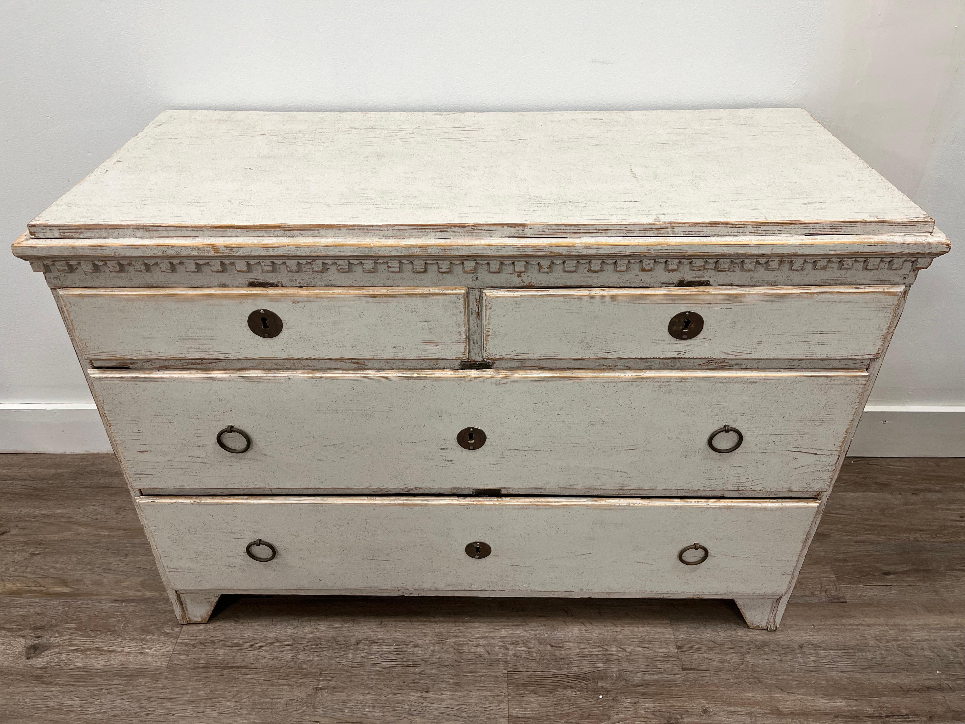 Hand-Carved 19th Century Swedish Late Gustavian Chest of Drawers