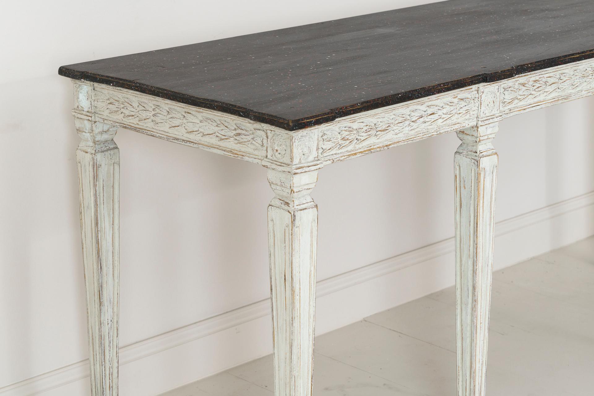 19th Century Swedish Late Gustavian Console Table with Hand Painted Porphyry Top 9