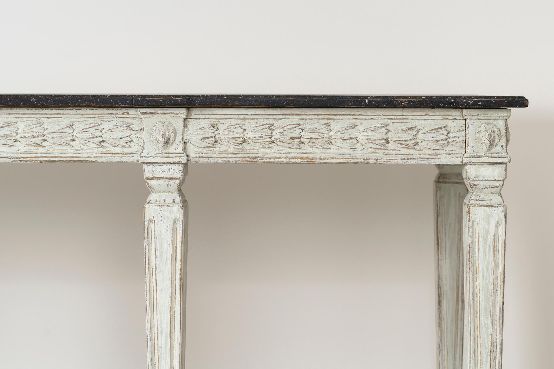 Hand-Carved 19th Century Swedish Late Gustavian Console Table with Hand Painted Porphyry Top