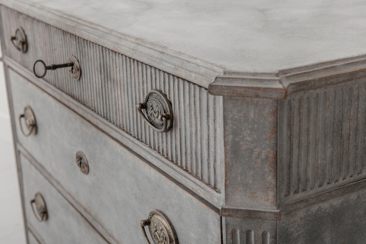Hand-Crafted 19th Century Swedish Late Gustavian Painted Bedside Chest with Marbleized Top