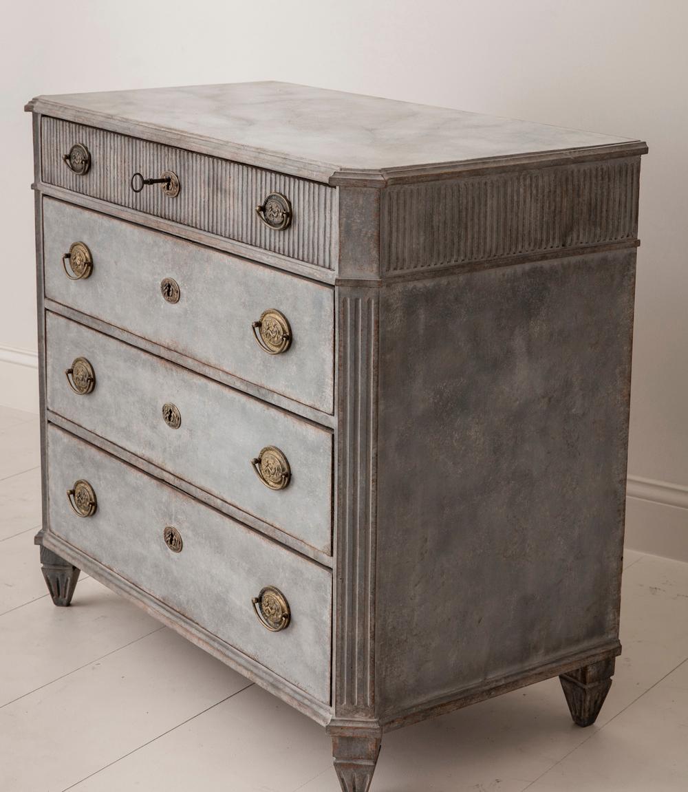 19th Century Swedish Late Gustavian Painted Bedside Chest with Marbleized Top 1