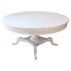 19th Century Swedish Light Gray Painted Round Top Pedestal Table on Carved Base