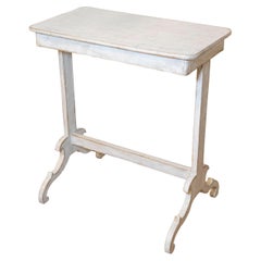 Antique 19th Century Swedish Light Gray Painted Side Table with Carved Trestle Base