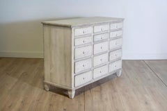 19th Century Swedish Light Painted and Carved Apothecary Chest with 15 Drawers