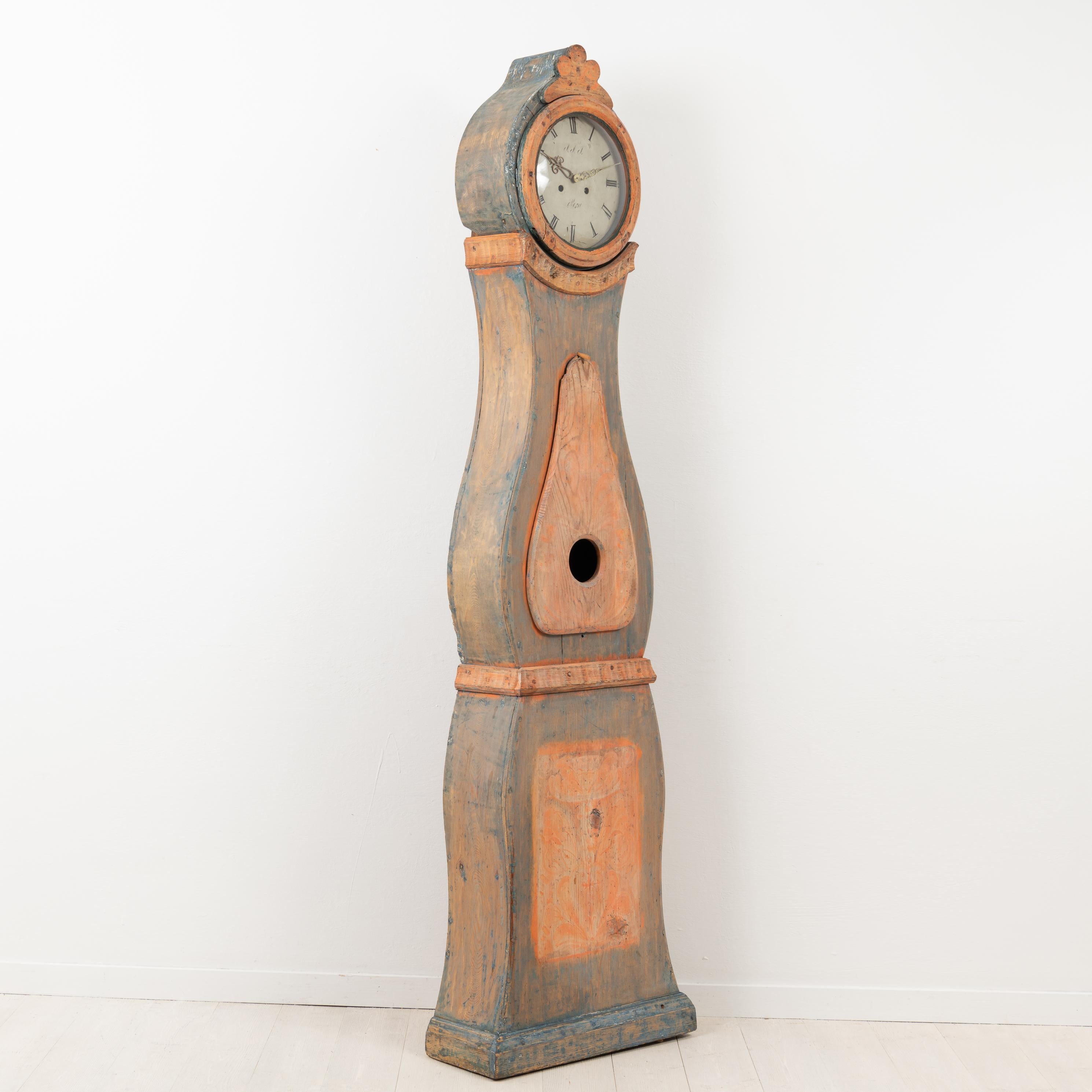 Pine 19th Century Swedish Long Case Clock from Nusnäs For Sale