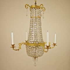 19th Century Swedish Louis XVI Bag & Tent Gilt Bronze Crystal Glass Chandelier