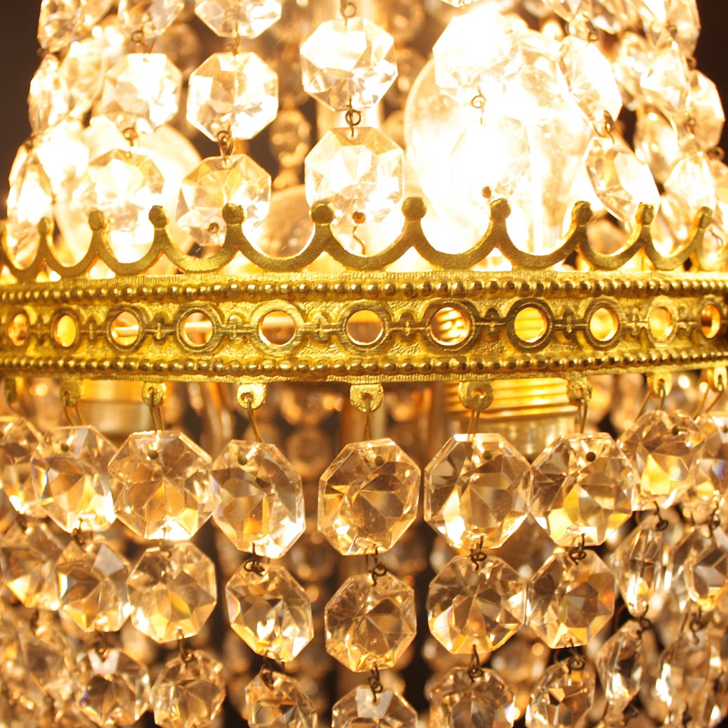 19th Century Swedish Louis XVI Bag & Tent Gilt Bronze Crystal Glass Chandelier For Sale 2