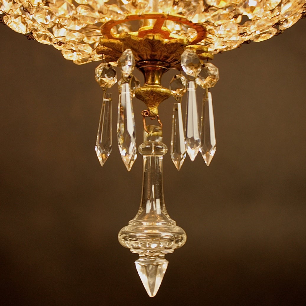 19th Century Swedish Louis XVI Bag & Tent Gilt Bronze Crystal Glass Chandelier For Sale 3