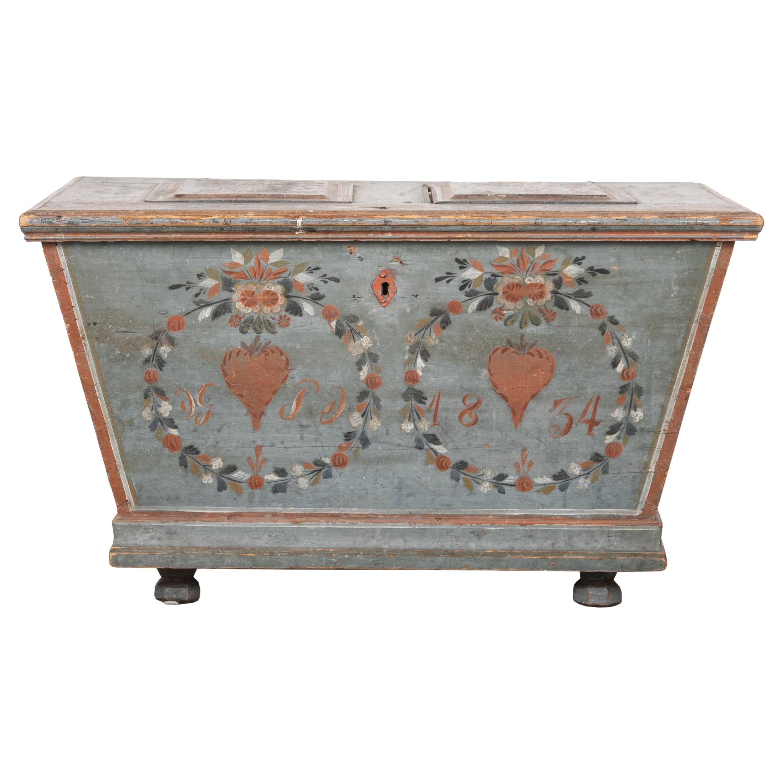 19th Century Swedish Marriage Chest For Sale