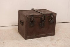 19th Century Swedish Mid-Sized Iron Trunk Safe with Locks and Key