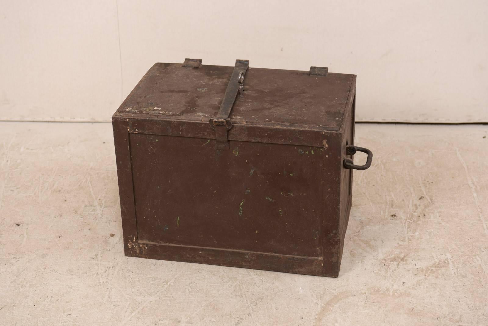 19th Century Swedish Mid-Sized Iron Trunk Safe with Locks and Key In Good Condition For Sale In Atlanta, GA