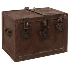 Antique 19th Century Swedish Mid-Sized Iron Trunk Safe with Locks and Key