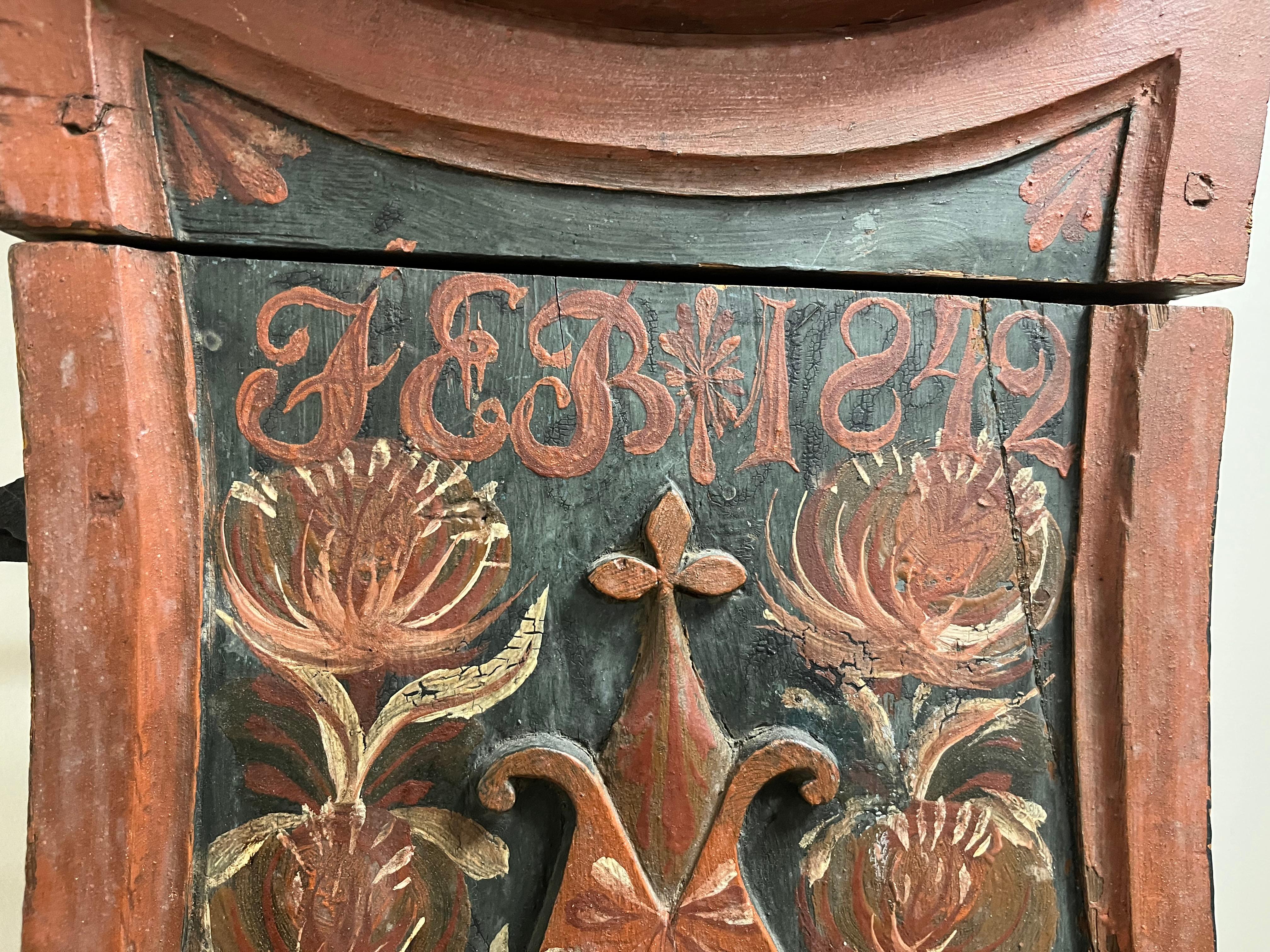 Hand-Carved 19th Century Swedish Mora Case Clock For Sale